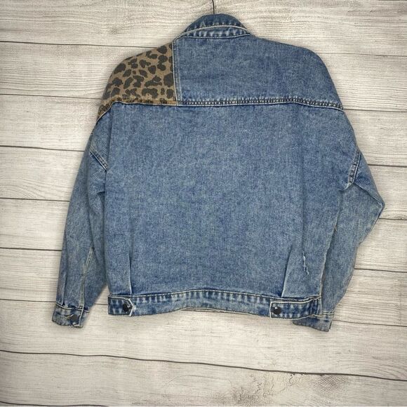 Denim and Leopard Print Jean Jacket - Picture 4 of 6